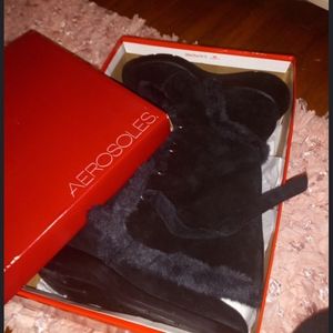 Aerosoles Black furryknee-high boots